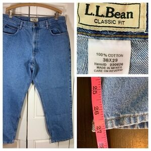 LL Bean Blue Jeans Denim Mens‎ Size 38x27 Classic Fit Basic Dad 220626 Tag 38x29
